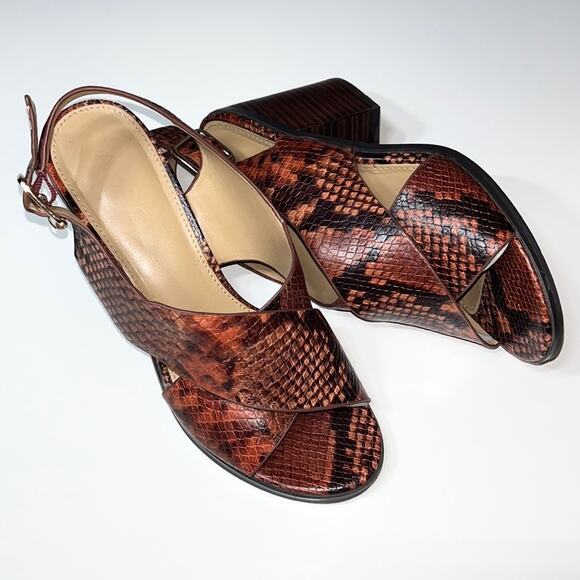 Aldo Sandals Women's 7.5 Cadrielia Block Heel Cross Strap Leather Snake Print - Picture 4 of 16